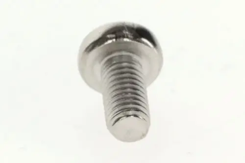 Schraube von Bosch mit einer runden Kopfgestaltung und einem gewindelangen Schaft. Die Oberflächenbeschaffenheit ist glänzend und metallisch.